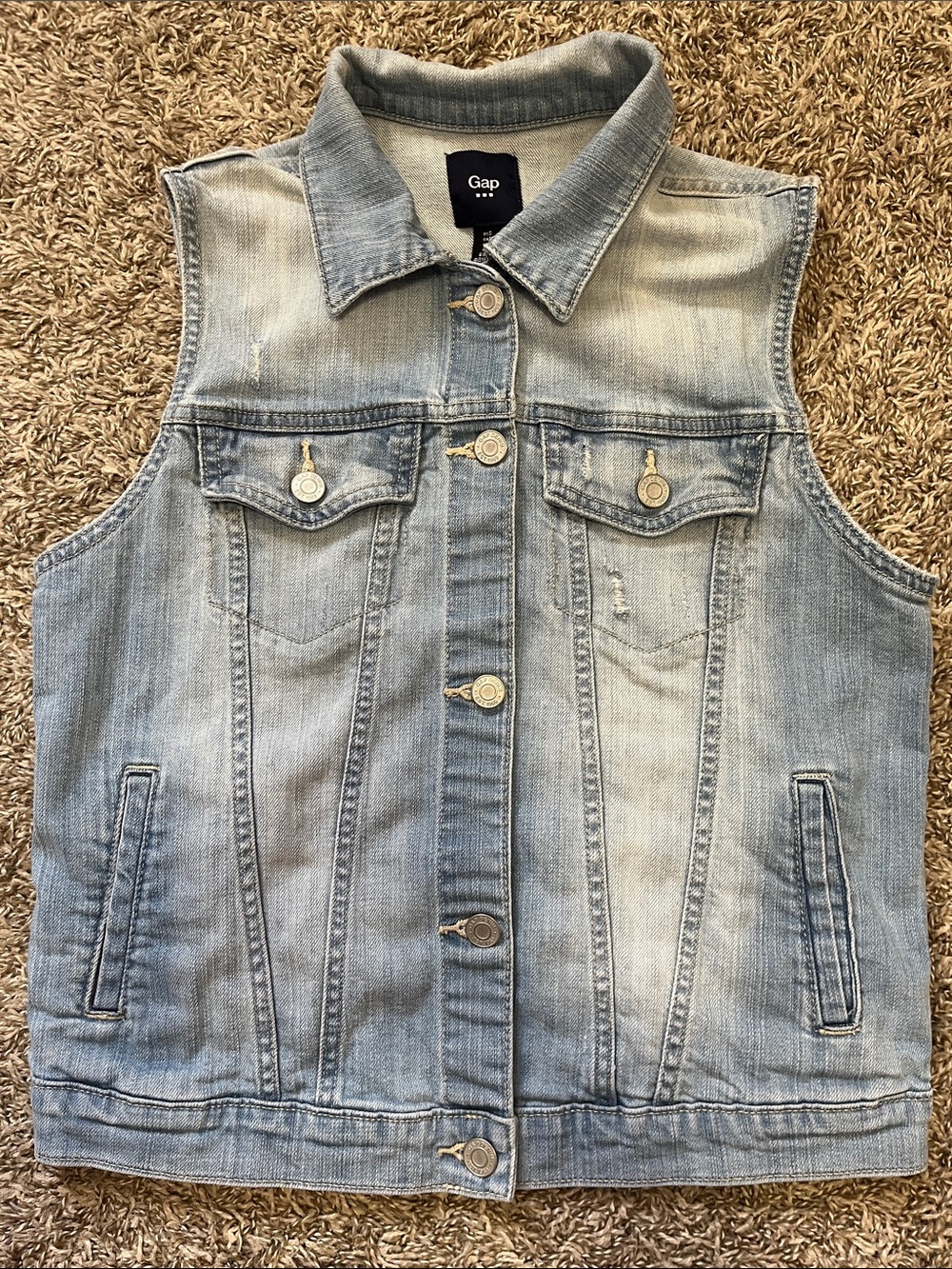 GAP Denim Vest Small Light Blue Sleeveless with Pockets Button Casual